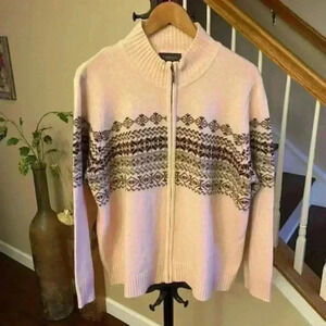Van Heusen 100% Lambswool Full Zip Knit Sweater Size XL
